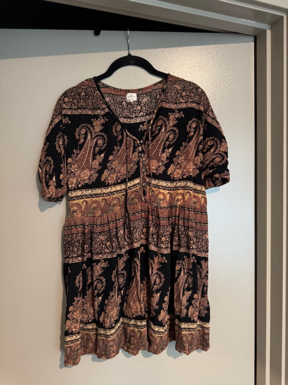 O'Neill Black Tunic with Rust Paisley Accents